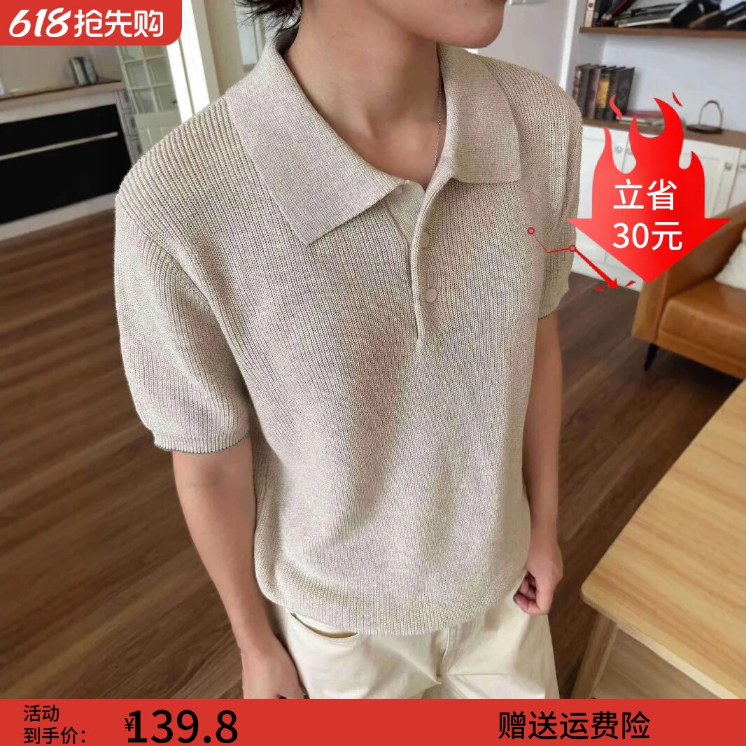 EME男装 新贵高奢夏季针织棉麻花纱老钱松弛透气polo短袖针织衫图片