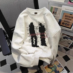 size卫衣上衣校园风潮牌印花美式宽松over百搭秋季外套男情侣圆领