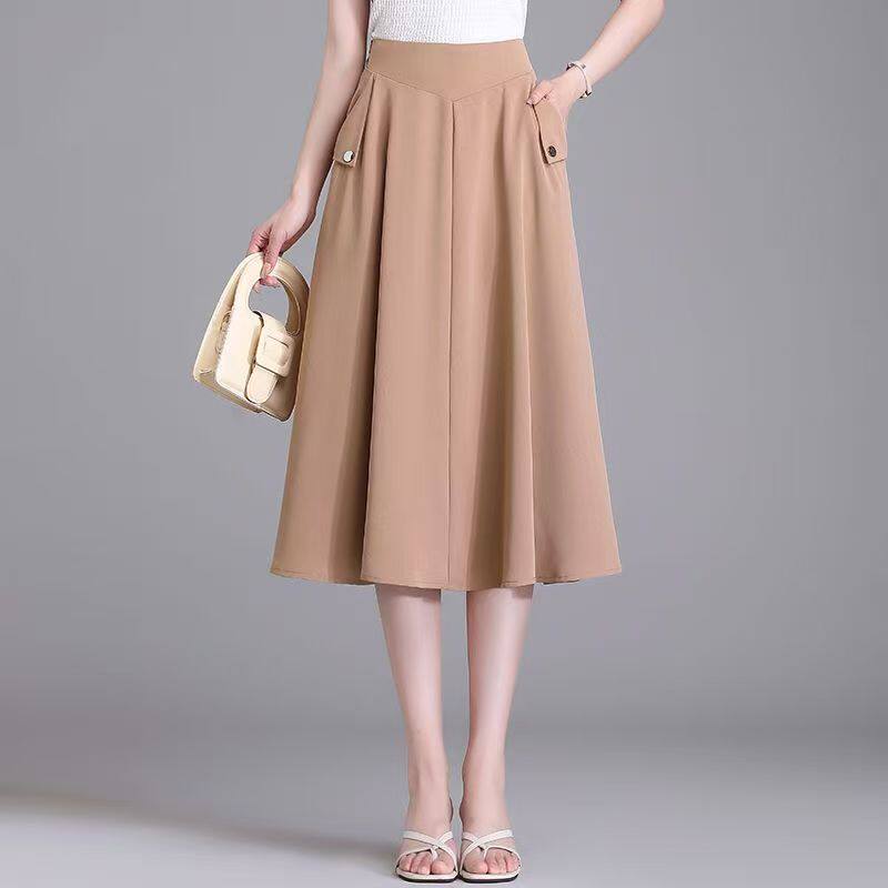 大码半身裙2026新款夏季高腰口袋a字裙小个子显瘦垂感高档裙子女