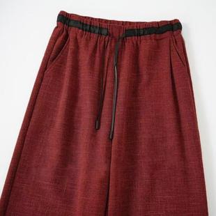 2025夏裤女高腰显瘦亚麻筒裤直筒休闲裤修长薄款长裤系带透气裤子