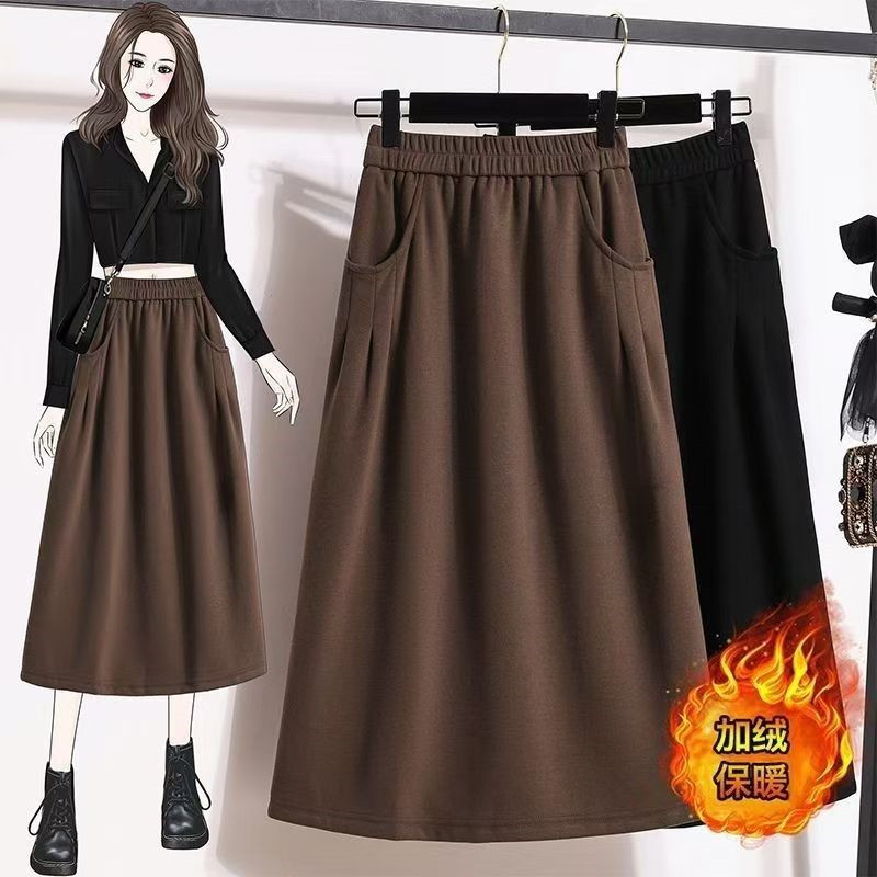 直筒加绒卫裙百搭显瘦A字半身裙