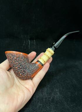 意大利Pascucci帕斯库奇 手工竹节石楠木烟斗 麻面弯式竹节斗