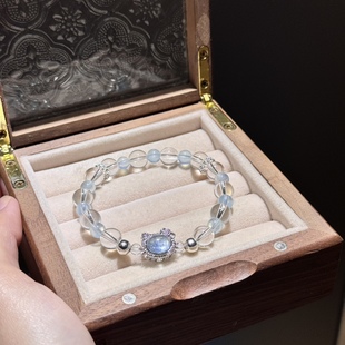 贝奇手作· 海蓝宝kt猫头 白水晶 清透可爱能量手链