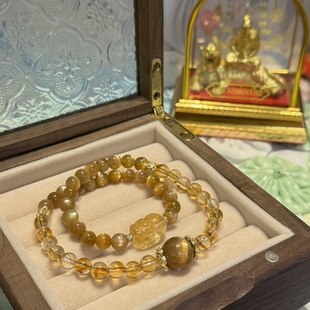 贝奇手作·《日进斗金》天然金骨干/ 黄水晶貔貅/黄塔晶双圈手串