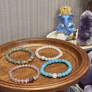 贝奇手作·叠戴的小美丽 天然小珠水晶原创手串绿发晶/草莓晶手链