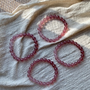 手串 素串也很美 贝奇手作·天然渐变草莓晶 甜甜爱情