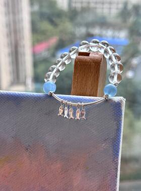 天然白水晶海蓝宝s925银手串