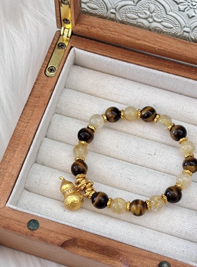 贝奇手作·《横财梦》天然水晶黄虎眼黄发晶沙金葫芦 转运财气UP