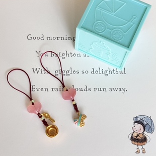 贝奇手作· 福气宝宝婴儿车金饭碗勺子绯红玛瑙爱心沙金好孕挂件