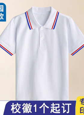 11男童白色翻领POLO衫短袖儿童广元市零八一中学校服班半袖演出服