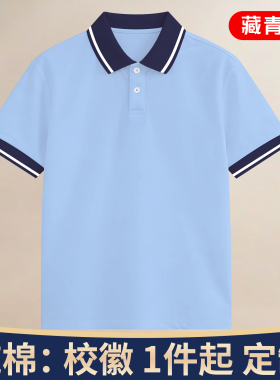 25男女童短袖POLO衫浅蓝色学生校园班服儿童夏季T恤童游中心小学