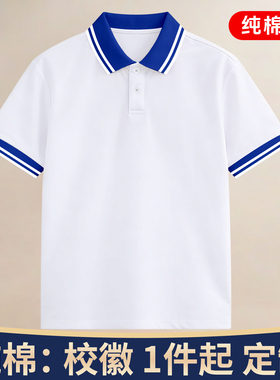 中学生校服polo衫短袖幼儿园白色t恤夏季男童班服东明县第八小学