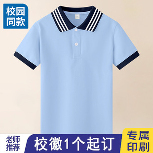 43纯棉男童短袖t恤儿童POLO衫夏装实验小学生浅蓝色校服一模一样
