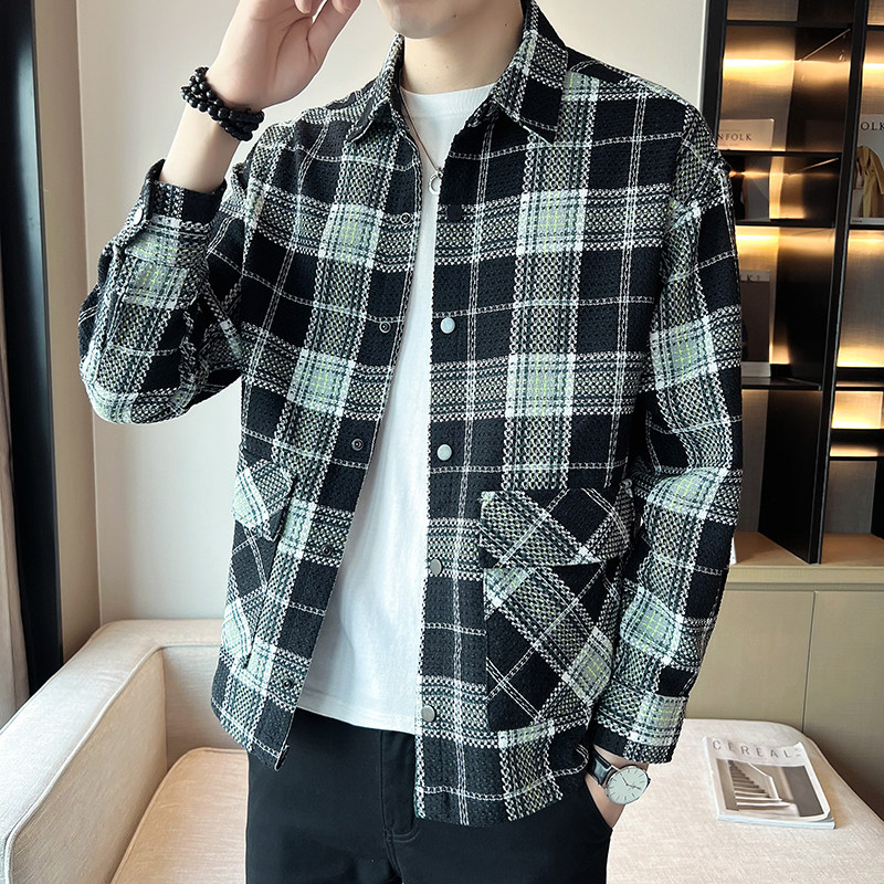 新款男士翻领格子夹克小外套JK6011-P108图片