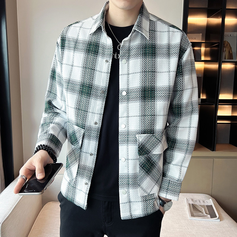 新款男士翻领格子夹克小外套JK6011-P108,男装夹克,星座304B