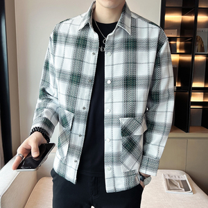 新款男士翻领格子夹克小外套JK6011-P108图片