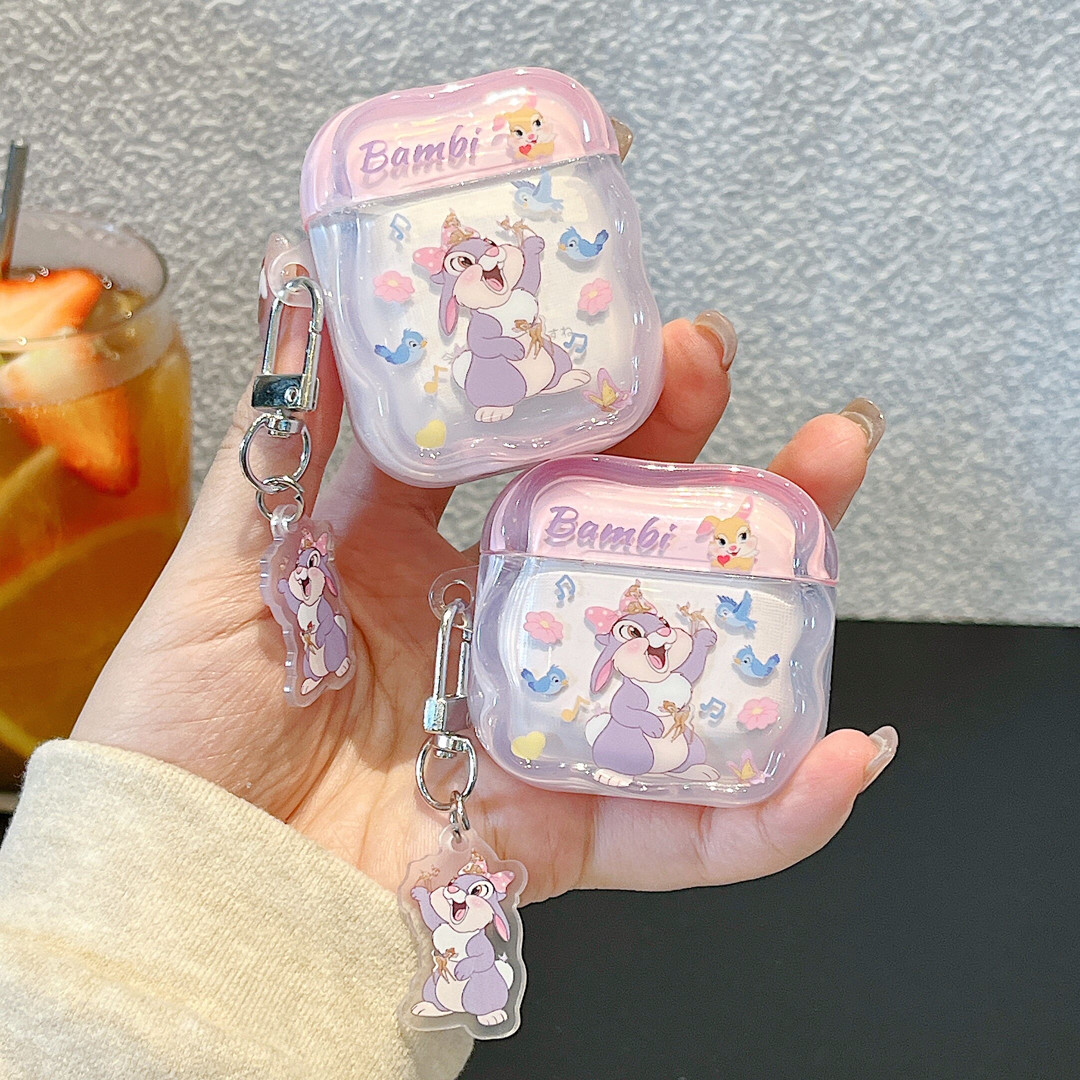 ins韩系卡通紫色兔子适用苹果耳机保护套airpods4无线蓝牙