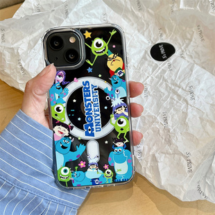 卡通怪兽大学磁吸支架适用iphone16pro手机壳苹果17新款15创意14pro女款13超火15promax透明全包防摔保护套软