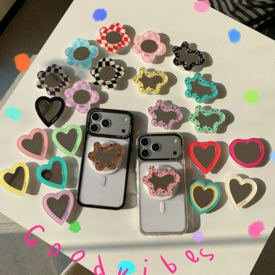 ins风简约爱心花朵镜面适用magsafe磁吸支架气囊伸缩桌面磁力吸附