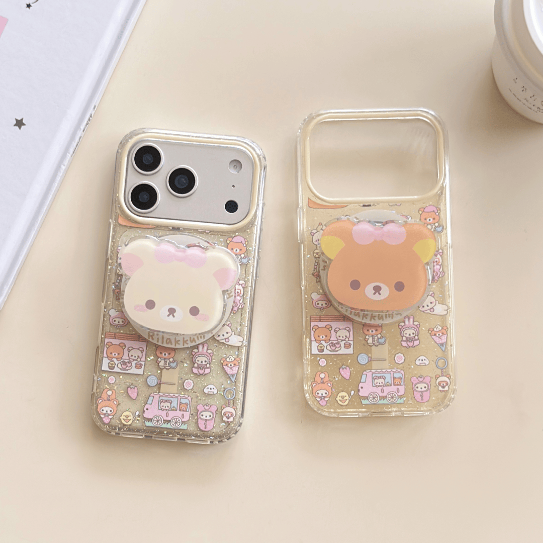 适用iphone17promax手机壳日韩卡通闪粉小熊磁吸支架苹果16新款15高级感14pro女款13超火15pro全包防摔保护套