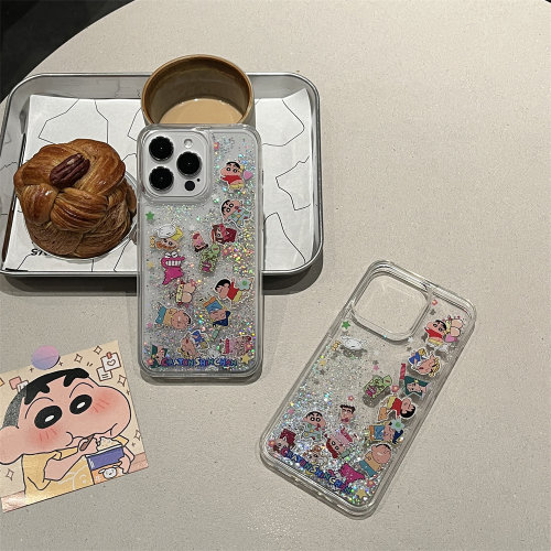 卡通可爱滑块小新适用iPhone18promax手机壳苹果17pro新款16pro透明15小众13日韩女14流沙闪粉12pm全包保护套