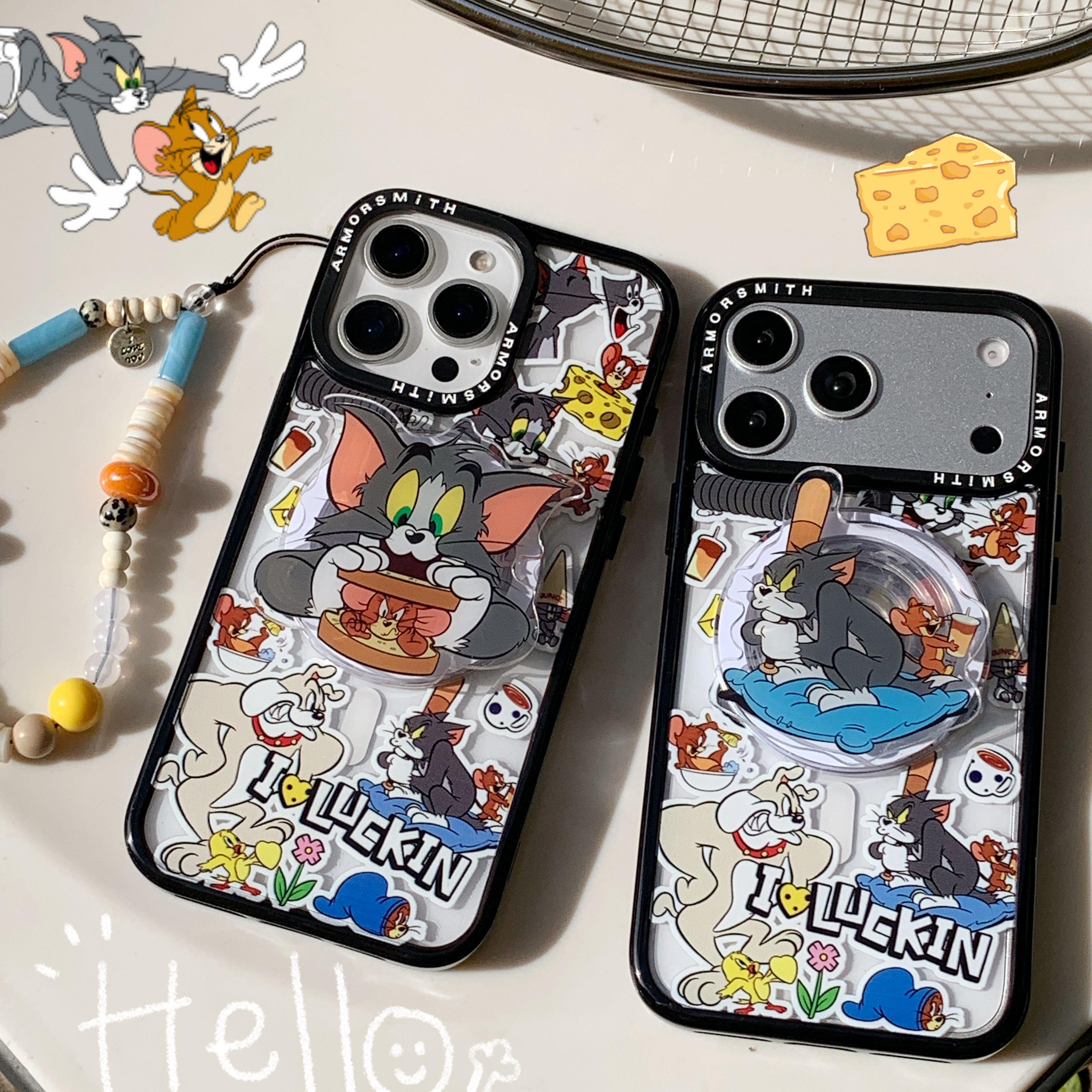 适用iphone17promax手机壳可爱卡通动漫猫和老鼠磁吸苹果16新款15创意支架14pro女款13超火15pro防摔保护套