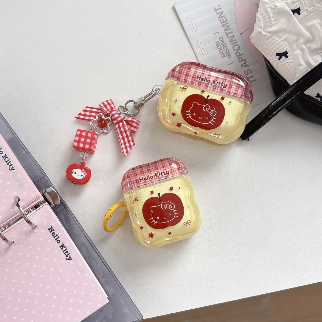 卡通黄红拼色格纹KT适用苹果耳机保护套airpods4无线蓝牙耳