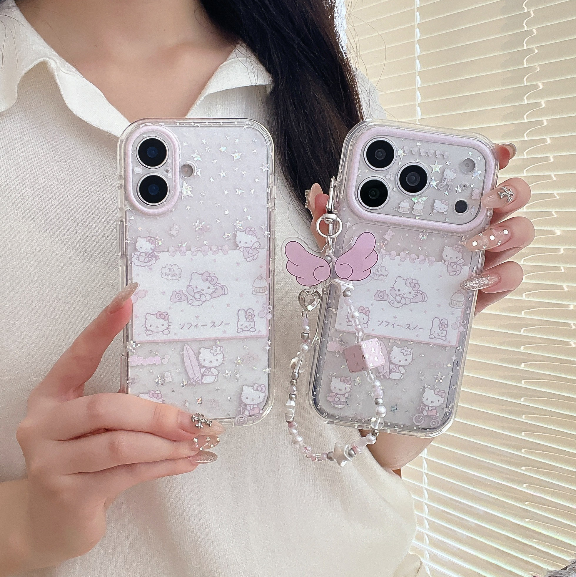 卡通粉拼贴冲浪猫咪适用iphone17promax手机壳苹果16新款15链条16pro女款17pro可爱17软胶15promax防摔保护套