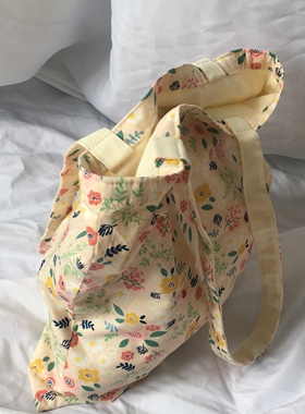 LU工作室法式黄色帆布包学生帆布袋单肩包包女大容量ins小众设计