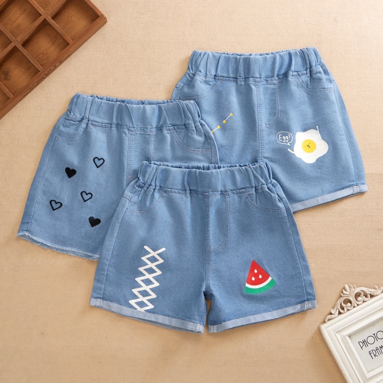 儿童夏季百搭刺绣软牛仔短裤
