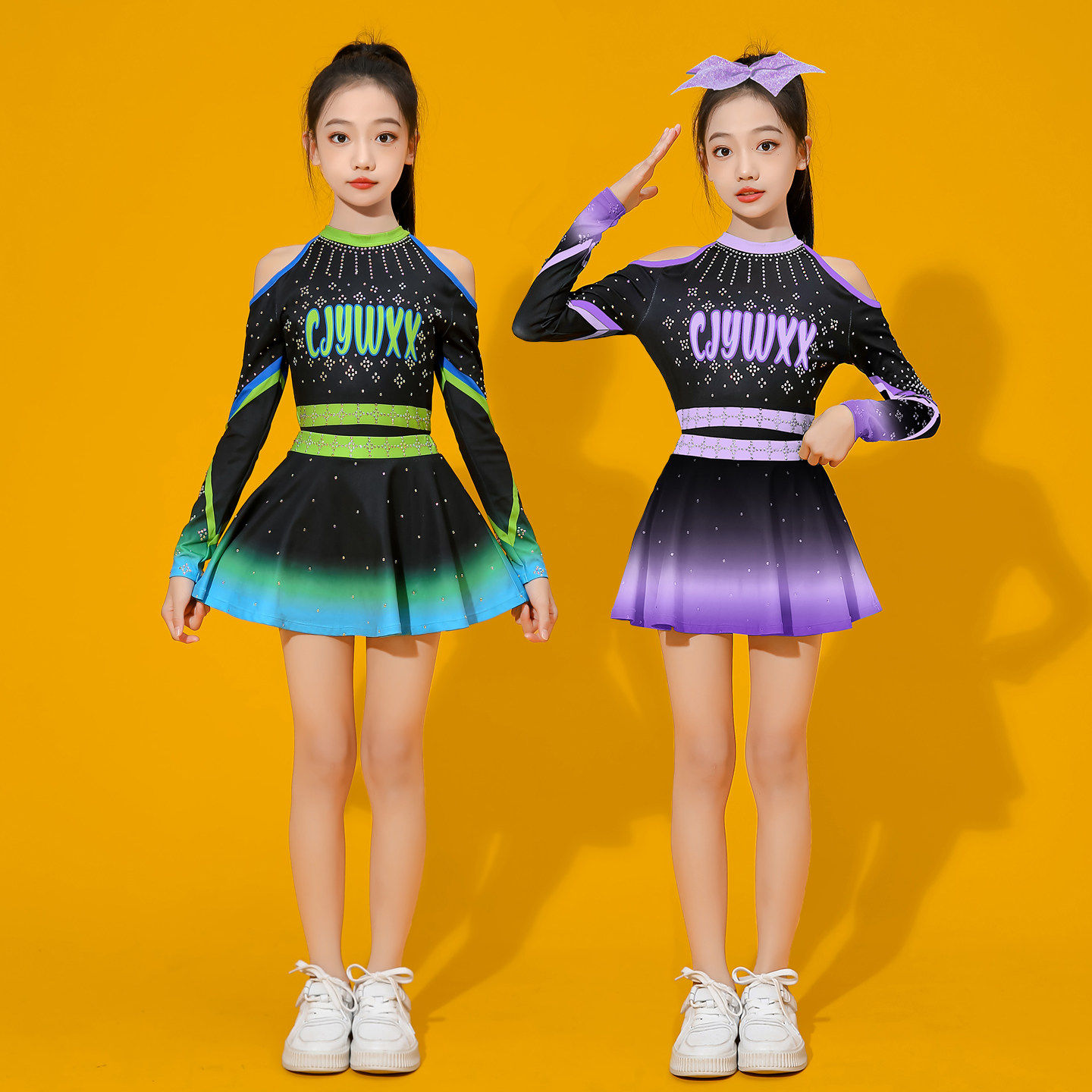 儿童啦啦操演出服长袖新款女童拉拉队表演服舞蹈服竞技赛比赛服