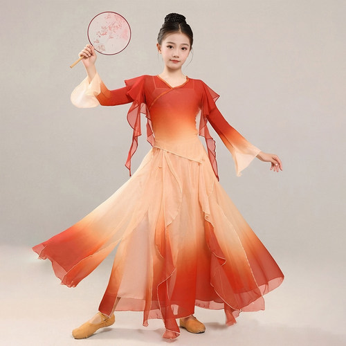儿童古典舞服纱衣飘逸舞蹈服中国舞表演出服古风仙气练功服套装女