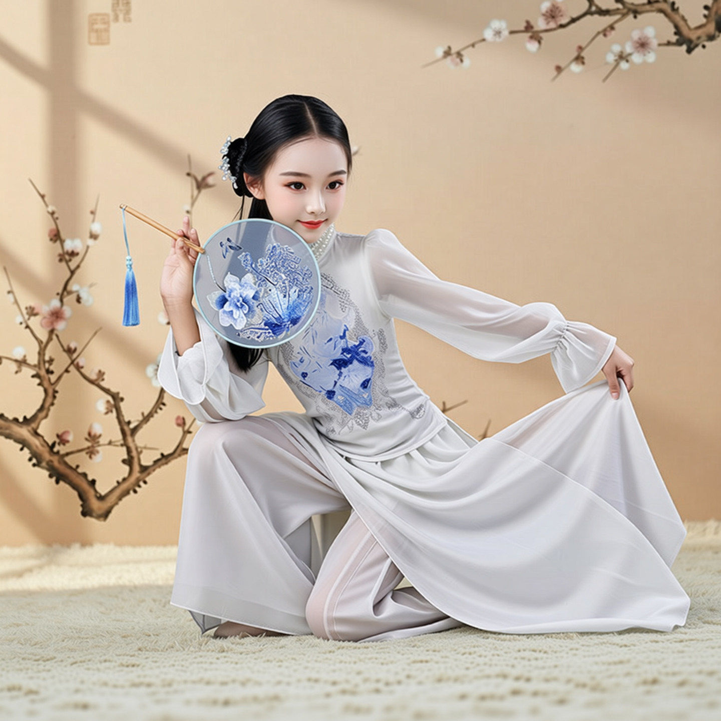 金晨同款青花瓷舞蹈服儿童中国风