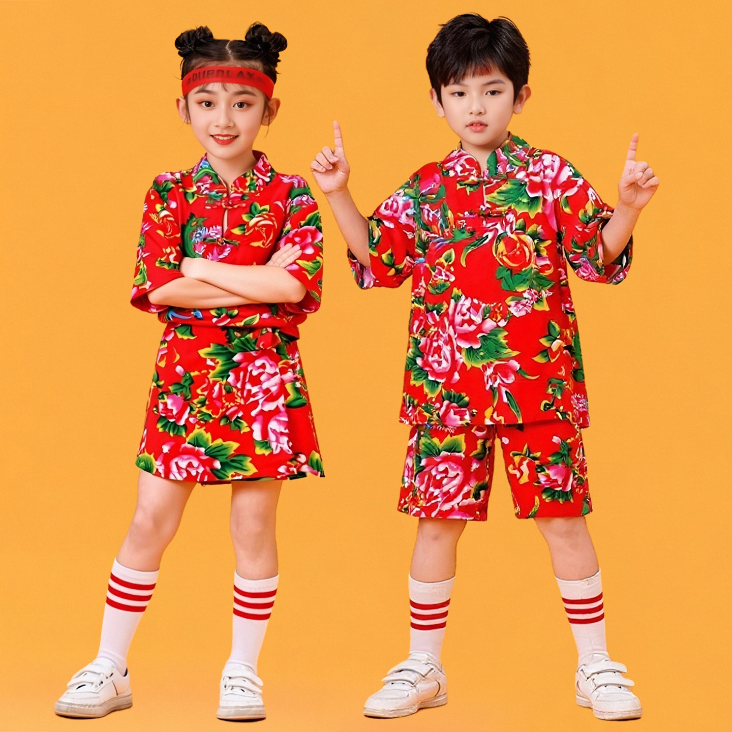 六一儿童演出走秀潮服日常亲子装舞东北大花版小学生啦啦队表演服