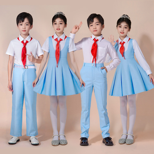 儿童合唱团小学生爱国演讲诗歌朗诵比赛演出服少儿蓝色女童礼服装