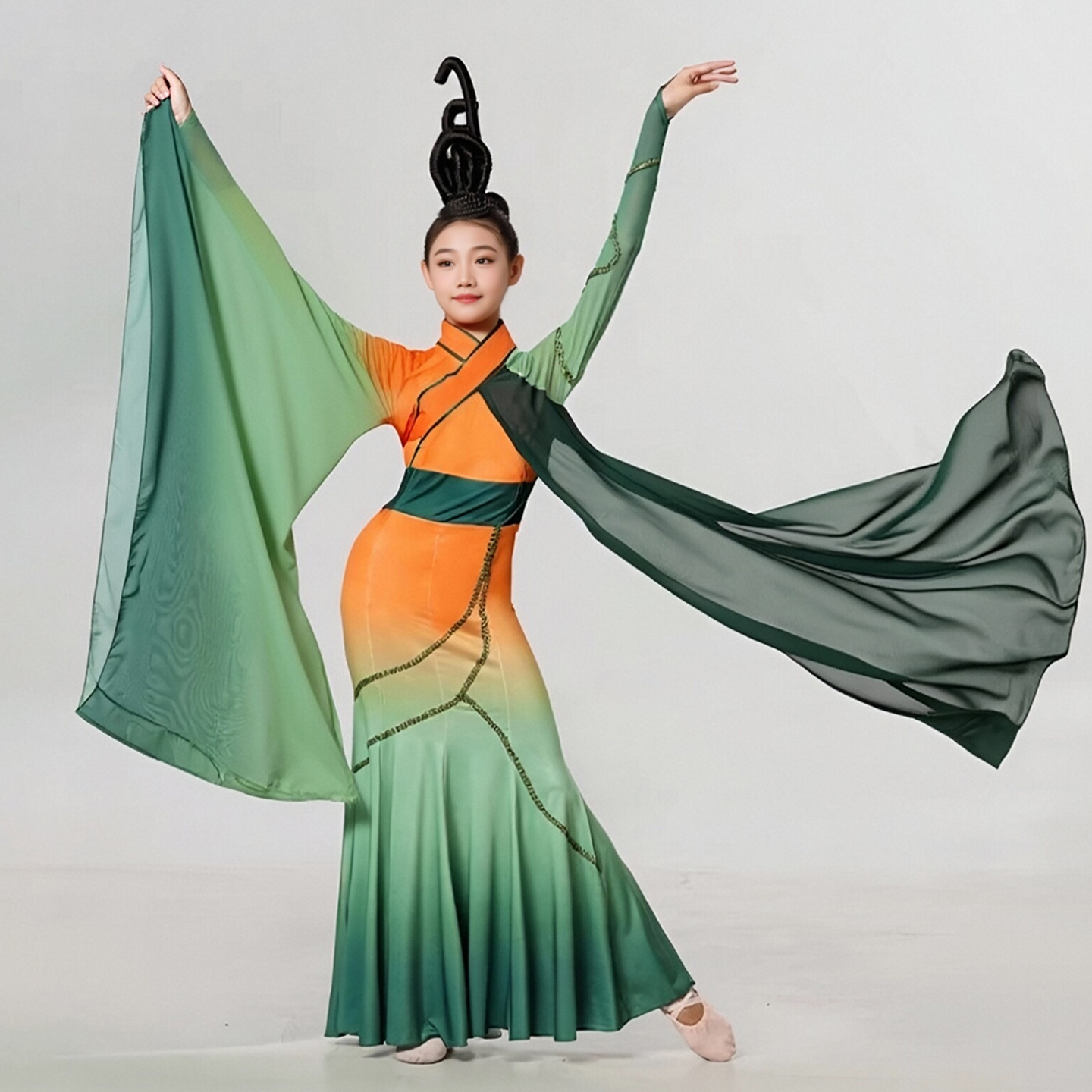 屈原橘颂同款儿童古典舞演出服女飘逸中国风艺考舞蹈服装汉唐群舞