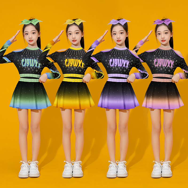 儿童啦啦操演出服长袖新款女童拉拉队表演服舞蹈服竞技赛比赛服