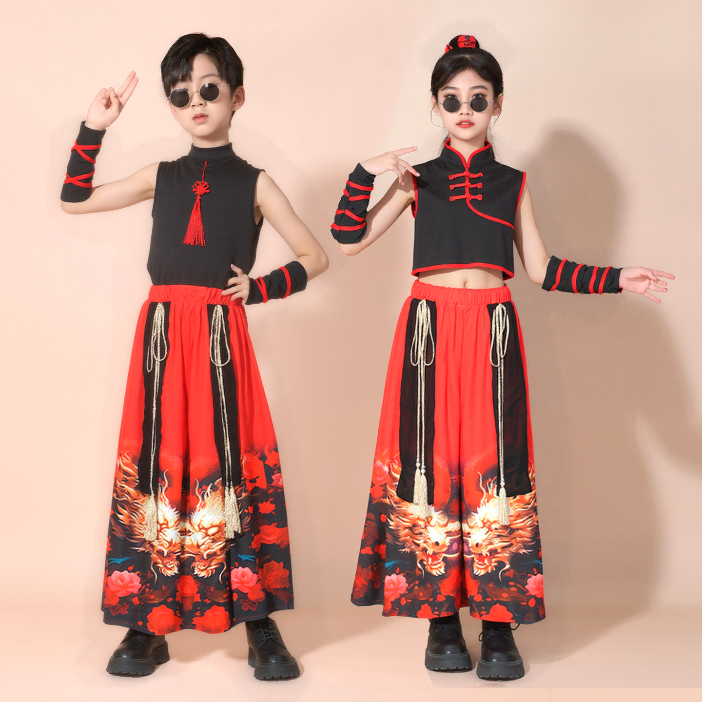 元旦儿童中国风演出服男女童爵士舞表演服小学生运动会国潮舞蹈服