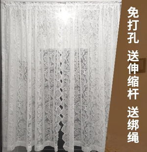 复古蕾丝纱小窗户窗纱免打孔门帘隔断帘卧室飘窗纱帘 魔术贴法式