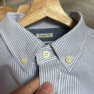 经典 衣服打底衫 蓝白条 衬衫 男女春秋文艺复古纯棉条纹长袖 70欧