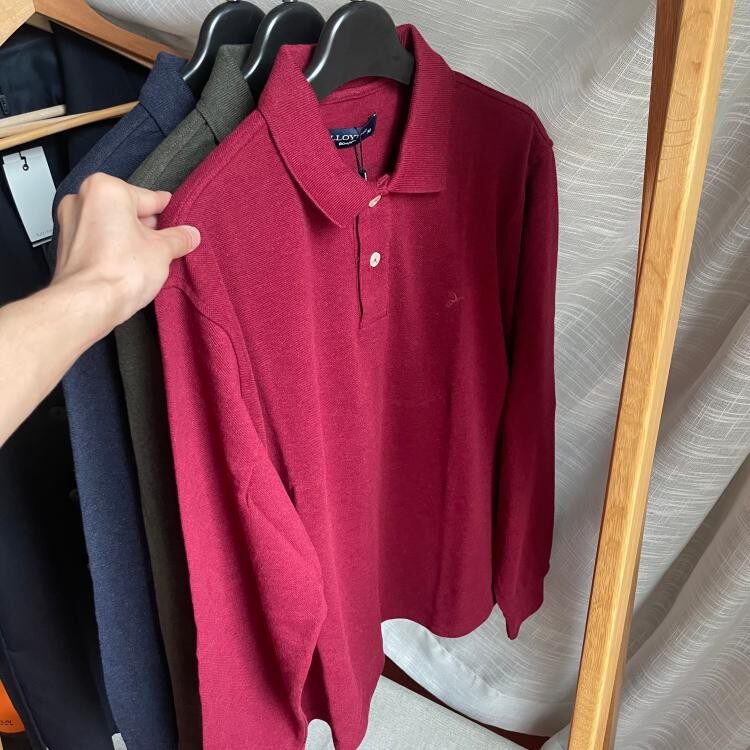 ATTRACT FANS 50 EUROS FOREIGN TRADE MENS COTTON COLOR LOOSE CASUAL LONG-SLEEVED POLO SHIRT LAPEL UNDERSHIRT MEN