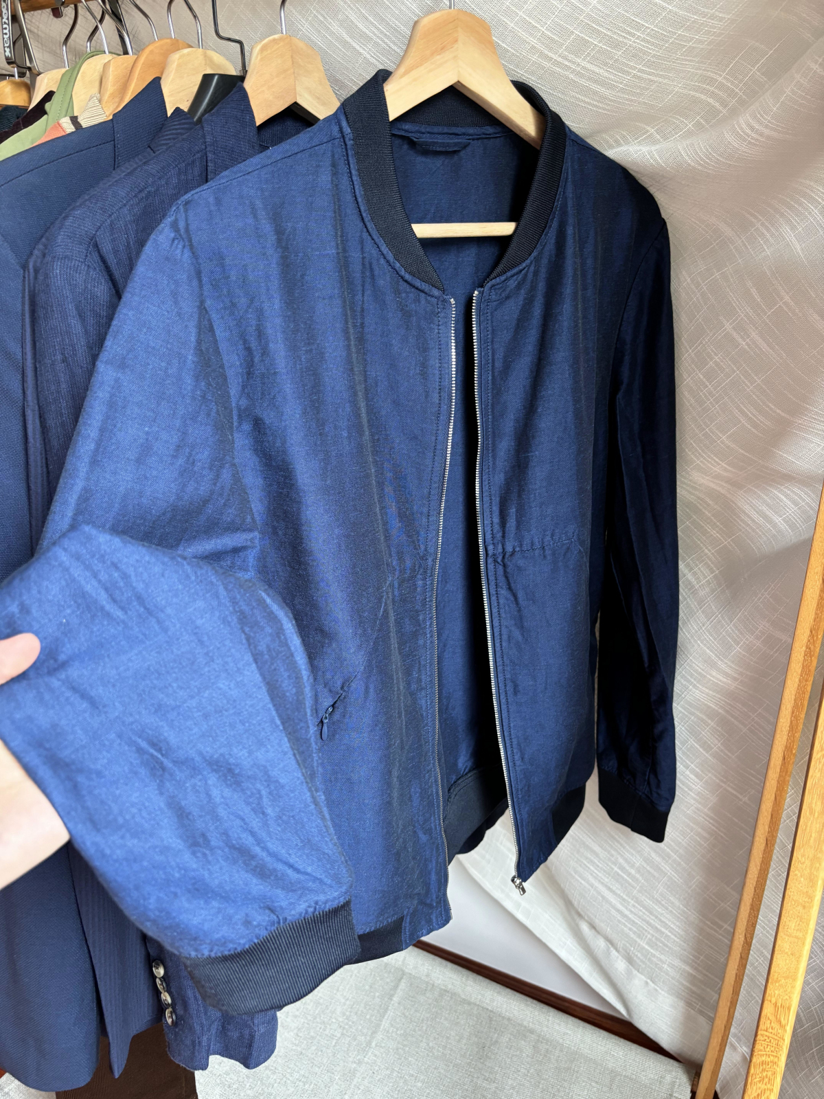 瑕疵处理  60%苎麻！！薄款简洁外贸男士棒球领夹克外套轻薄透气