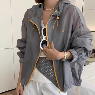 欧货连帽速干单层防晒外套女2025夏季 新款 糖果色宽松百搭撞色开衫