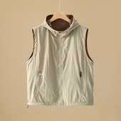 新款 双面穿连帽无袖 马甲2025夏季 户外透气女士防晒衣百搭上衣外套