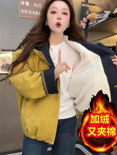 秋冬加绒加厚新款 时尚 连帽宽松上衣休闲派克服棉衣外套女 韩版 爆款