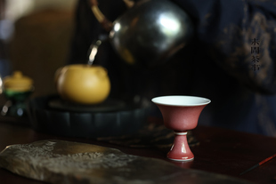 青塘山房 高足敞口杯 豇豆红 桃粉 豌豆黄