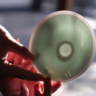 青塘山房 斗笠形小碟 茶碗 雕刻菊瓣纹 豌豆黄 梅子青 桃粉