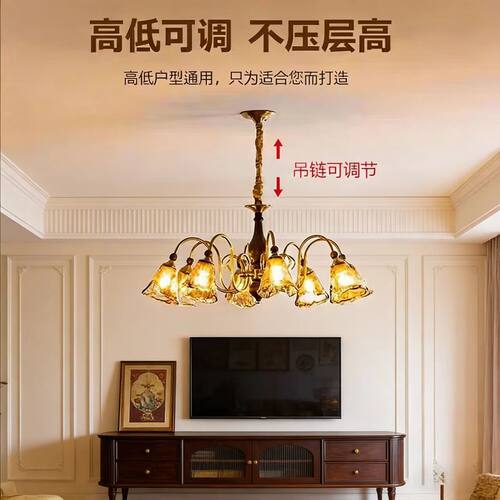法式中古风客厅吊灯新款高级感美式复古南洋实木卧室房间餐厅灯具