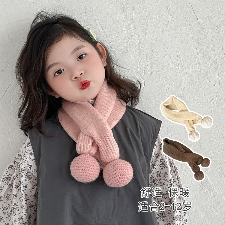 儿童围巾冬季2025新款女童针织毛线围脖女孩男童宝宝交叉保暖围巾