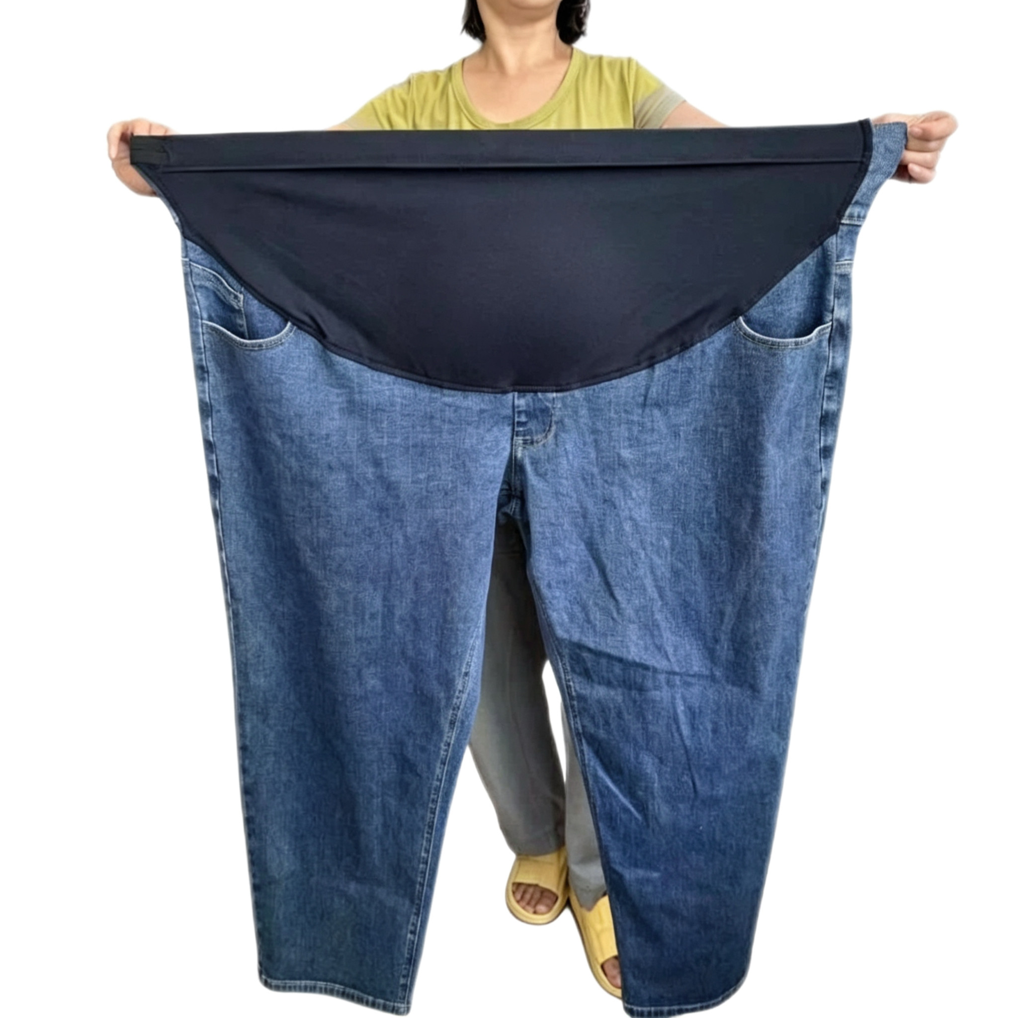 孕妇牛仔阔腿裤弹力防掉裆